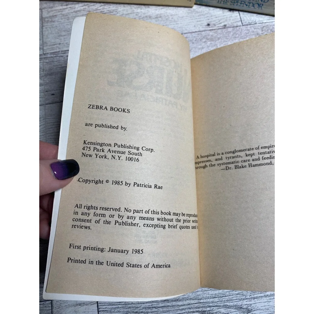 Hospital Nurse Paperback Medical Romance Novel‎ Patricia Rae Zebra Books 1985